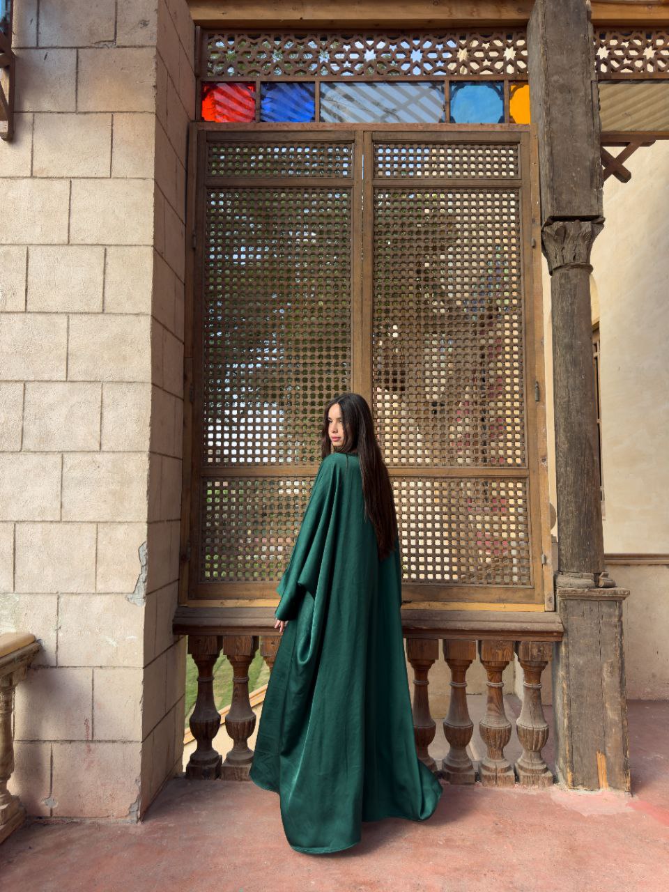 Patterned satin Abaya