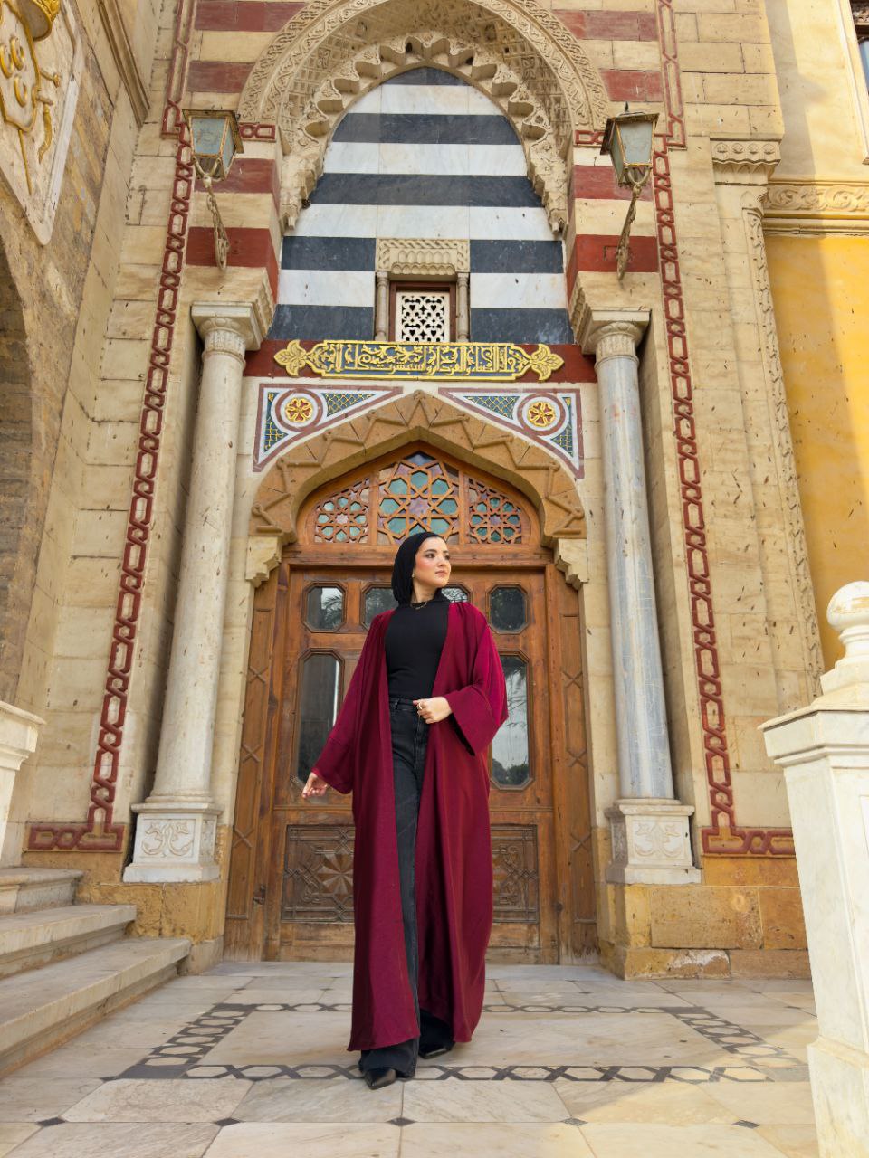 Patterned satin Abaya